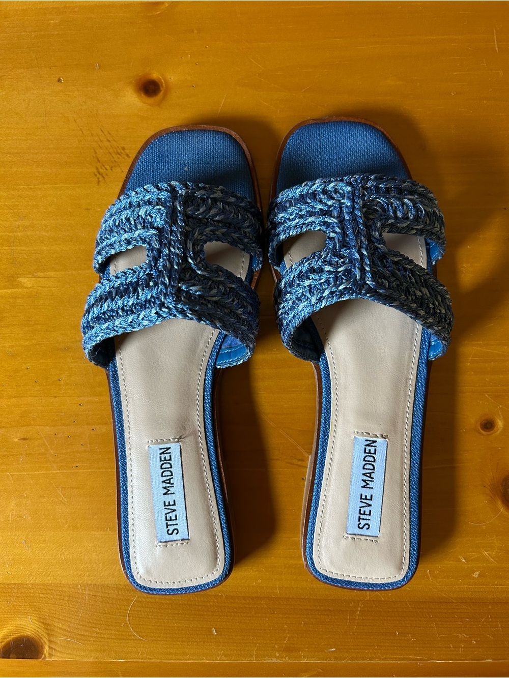 hazel Blue Woven Slides